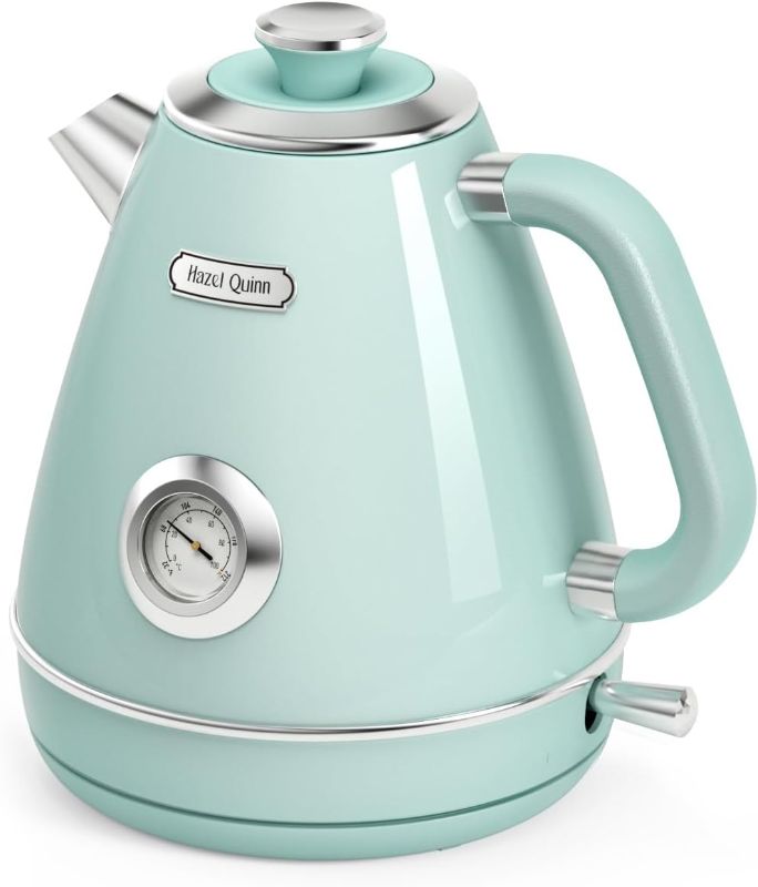 Photo 1 of Hazel Quinn Retro Electric Kettle - 1.7 Liters / 57.5 Ounces Tea Kettle with Thermometer, All Stainless Steel, 1200 Watts Fast Boiling, BPA-free, Cordless, Automatic Shut Off - Mint Green
