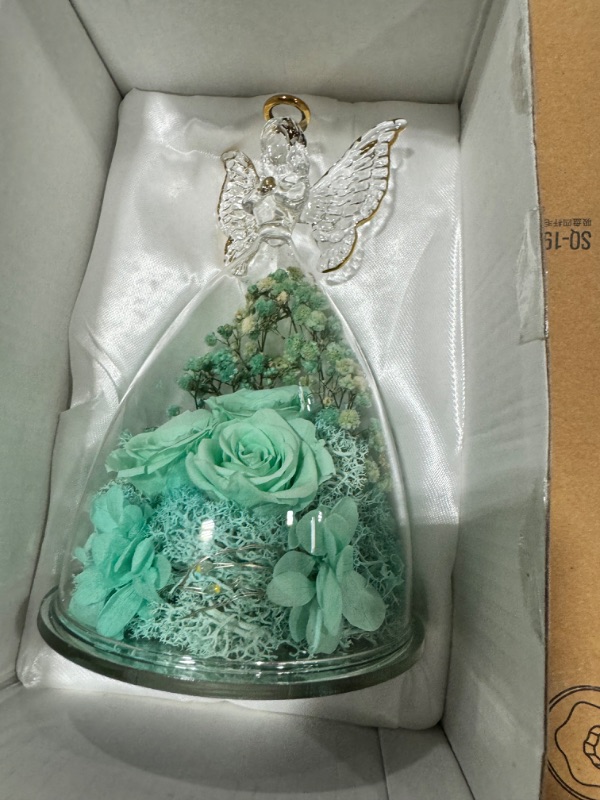 Photo 2 of Tiaronics Mothers Day Rose Gifts for Her, Glass Angel Figurine with Three Roses Gifts, Preserved Forever Real Rose Gifts for Women, Angel Guardian with Rose for Valentine Day Mothers Day - Tifny Blue
