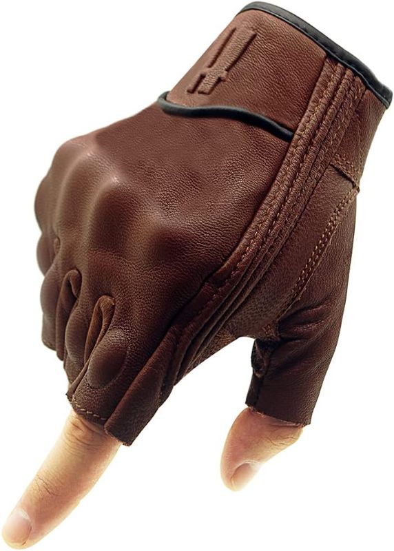 Photo 1 of Harssidanzar Fingerless Motorcycle Gloves,for Mens Leather Riding Driving Gloves with Hand Knuckle GM037
