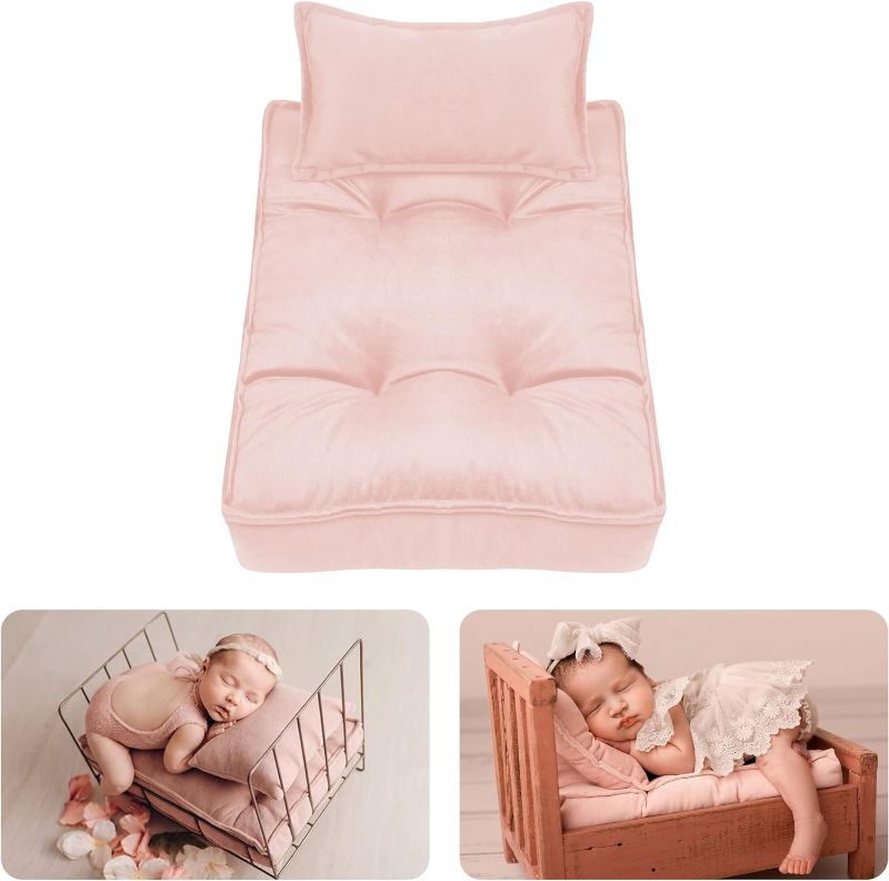 Photo 1 of M&G House Newborn Photography Props Mattress Pillow Photo Prop Accessory Floor Pillow Seating Pillow Baby Photoshoot Props Bed Pillow Mat Baby Photo Props Pillow(Pink)
