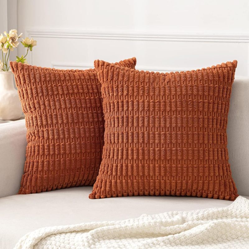 Photo 1 of MIULEE Pack of 2 Corduroy Decorative Throw Pillow Covers 20x20 Inch Soft Boho Striped Pillow Covers Modern Farmhouse Home Decor for Sofa Living Room Couch Bed Rust

