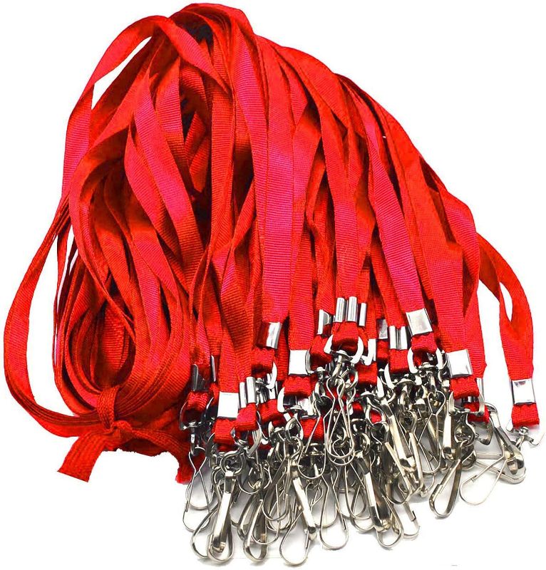 Photo 1 of Red Lanyards 100 Pcs Lanyard for Id Badges Flat Lanyard with Badge Clip with J-Hook
