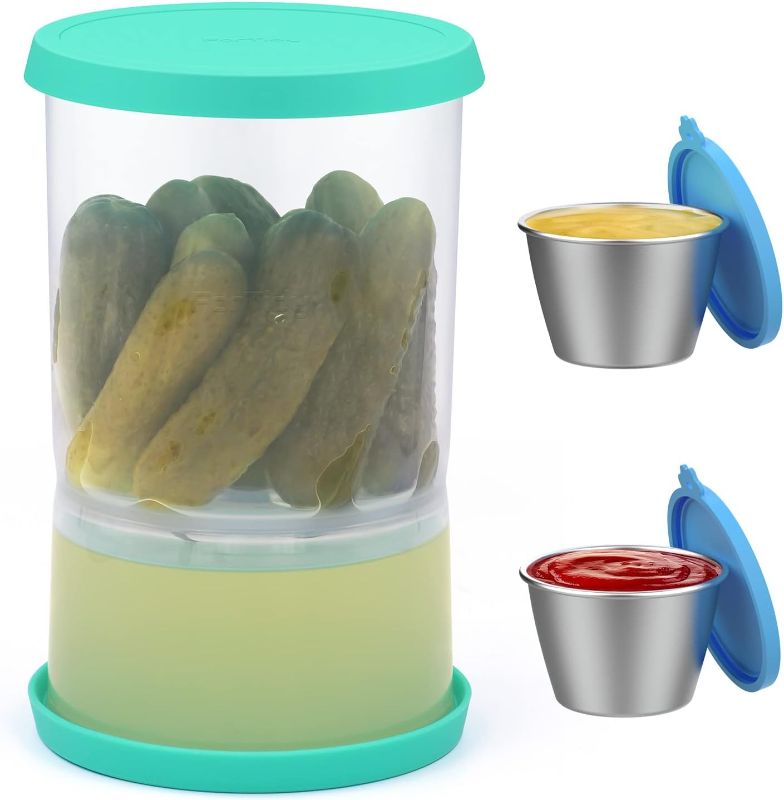 Photo 1 of ForTidy Pickle Jar with Strainer Flip & Salad Dressing Container To Go - 47oz Large Storage, Goodbye Juice Finger, BPA Free, Dishwasher Safe, Camping Partner, Versatile Food Saver, Kitchen Gadgets
