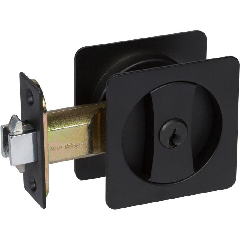 Photo 1 of DELANEY HARDWARE Contemporary Square Black Entry Door Sliding Pocket Door Lock
