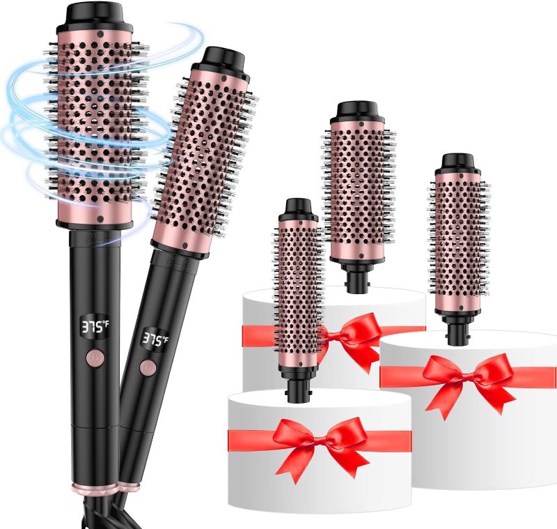 Photo 1 of Thermal Brush, 3 in 1 LCD Display Heated Round Brush, Up to 375°F Upgrade Curling Brush Thermal Round Brush, Detachable Curling Iron with 5 Temps Settings, 1.25/1.5/1.75 Inch Hair Styling Tools Set
