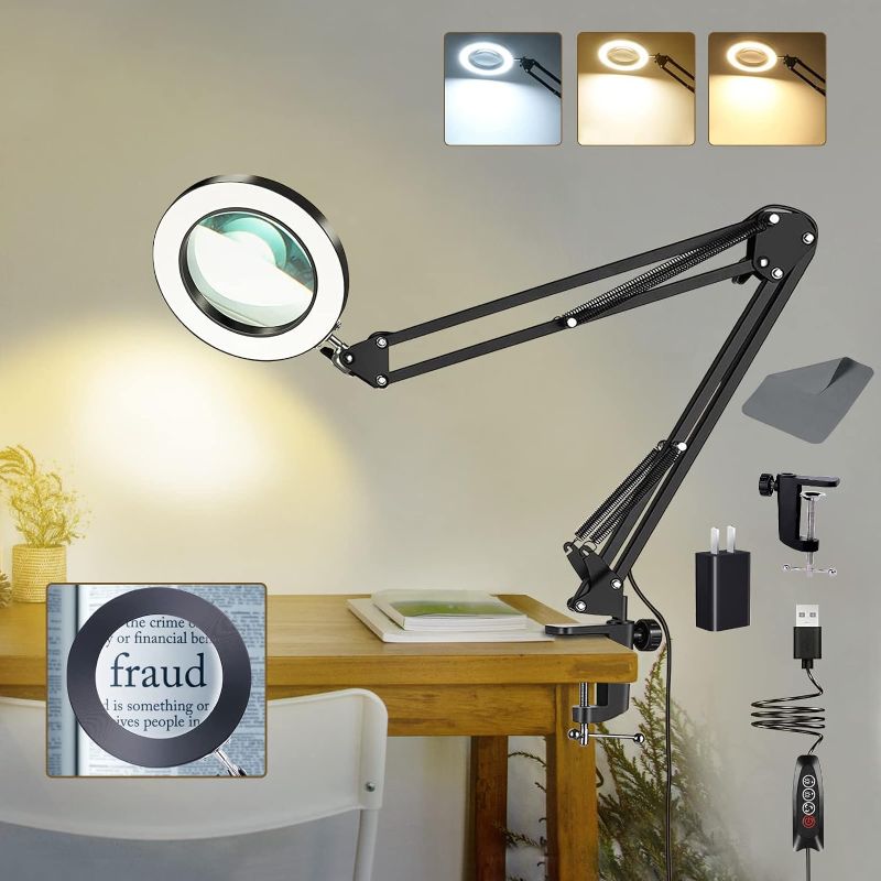 Photo 1 of 10X Lighted Magnifying Glass Lamp with 3 Color Modes, 72 LEDs and Real Glass Lens - For Close Work, Repair, Reading, Crafts
