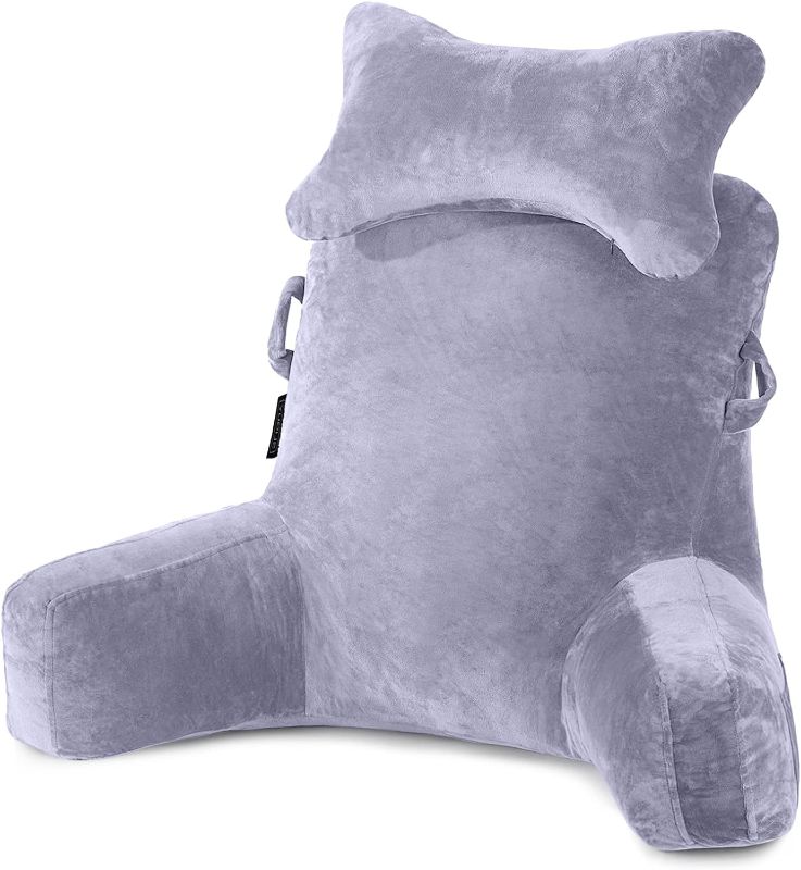 Photo 1 of Reading Pillow-Bed Rest Pillow with Detachable Neck Roll & Higher Support Arm for Sitting in Bed Couch or Floor-Backrest Reading Pillow Adult Back Pillow for Reading/Watching TV/Gaming/Relaxing
