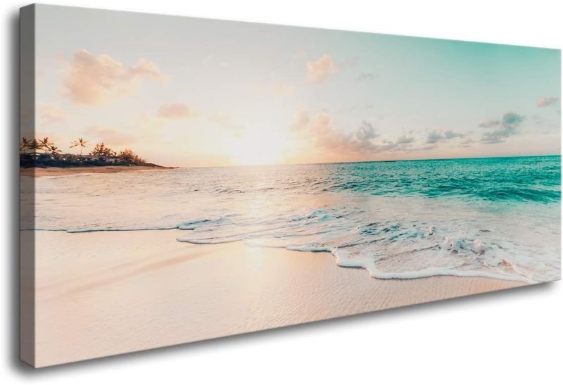 Photo 1 of DZL Art S73874 Wall Art Canvas Prints Beach Sunset Ocean Waves Nature Pictures Painting Canvas Paintings Ready to Hang for Home Decorations Wall Decor
