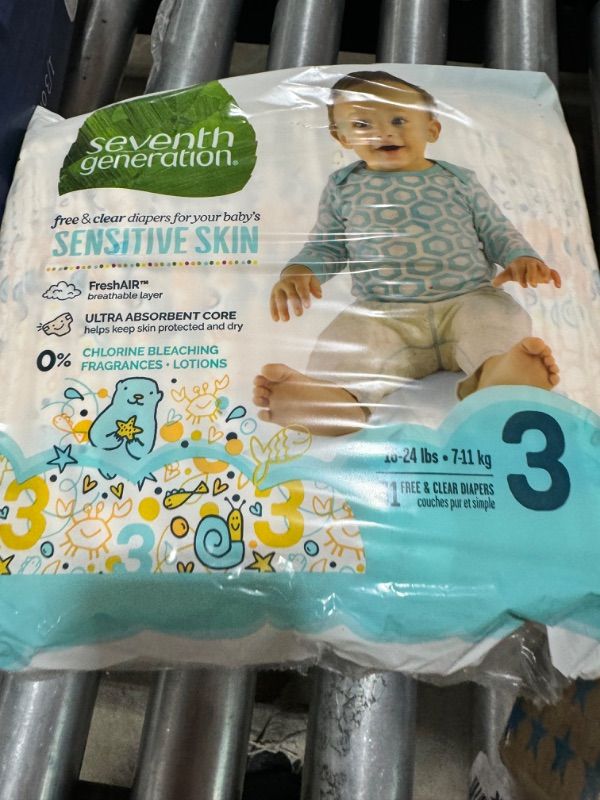 Photo 1 of Seventh Generation Baby Diapers, Free-and-Clear for Sensitive Skin Size 3 Pack of 31