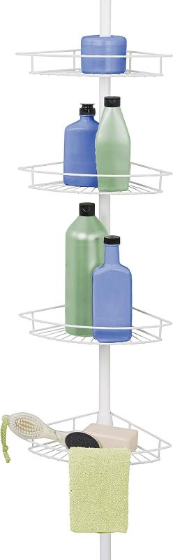 Photo 1 of Zenna Home Tension Pole Shower Caddy, 4 Basket Shelves with Built-In Towel Bars, Adjustable, 60 to 97 Inch, White
