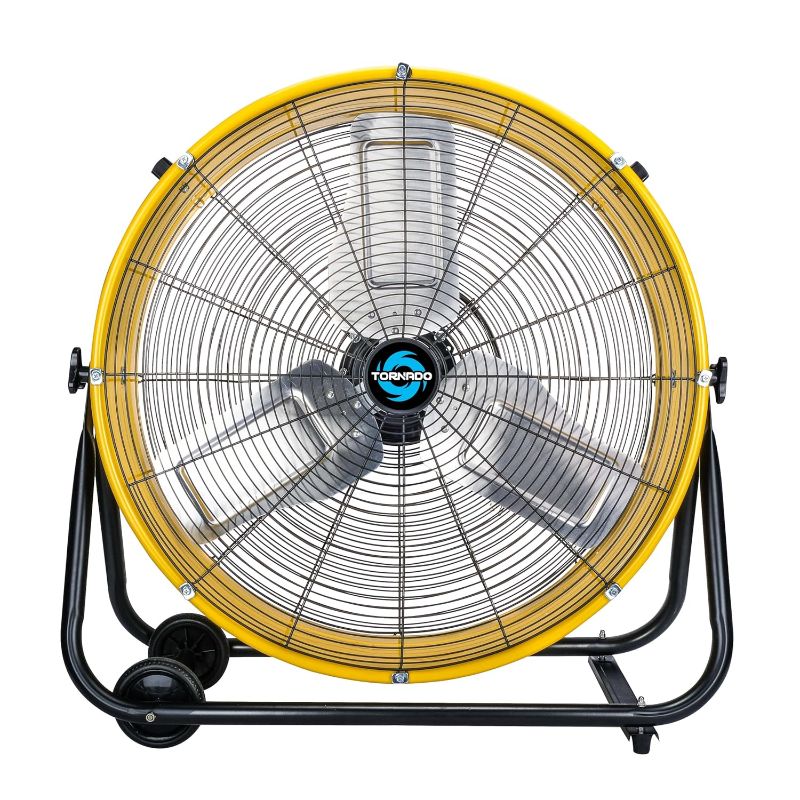 Photo 1 of Tornado - 24 Inch High Velocity Heavy Duty Tilt Metal Drum Fan Yellow Commercial, Industrial Use 3 Speed 8540 CFM 1/3 HP 8 FT Cord UL Safety Listed (YELLOW)
