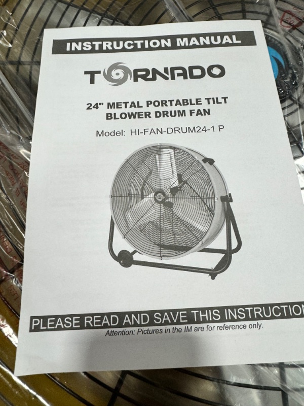 Photo 2 of Tornado - 24 Inch High Velocity Heavy Duty Tilt Metal Drum Fan Yellow Commercial, Industrial Use 3 Speed 8540 CFM 1/3 HP 8 FT Cord UL Safety Listed (YELLOW)
