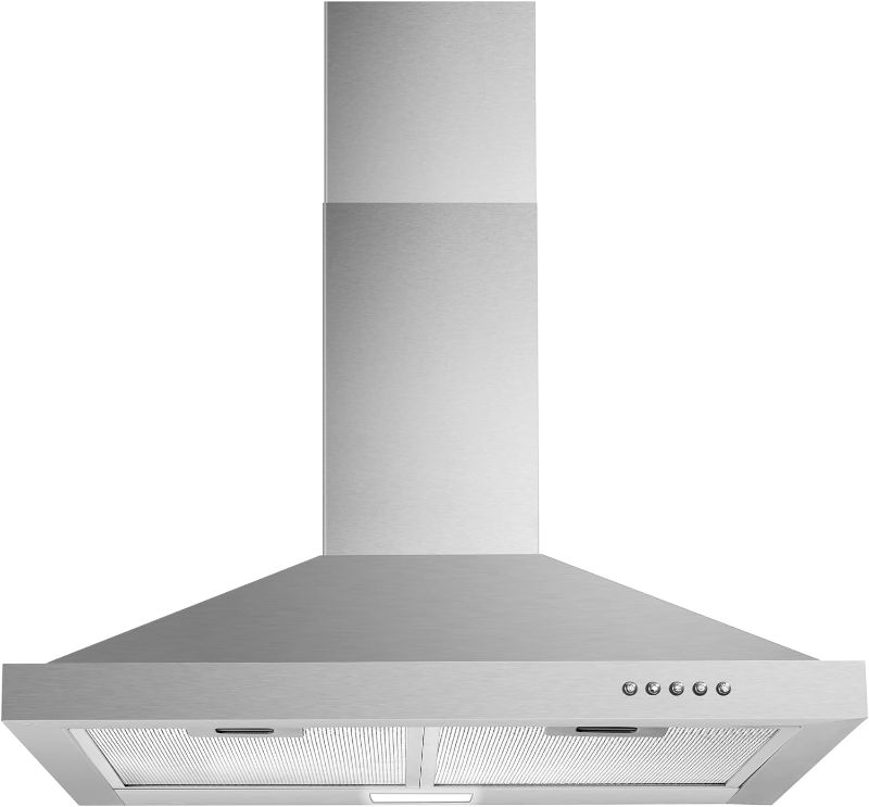 Photo 1 of Tieasy Wall Mount Range Hood 30 inch with Ducted/Ductless Convertible Duct, Stainless Steel Chimney-Style Over Stove Vent Hood with LED Light, 3 Speed Exhaust Fan, 450 CFM
