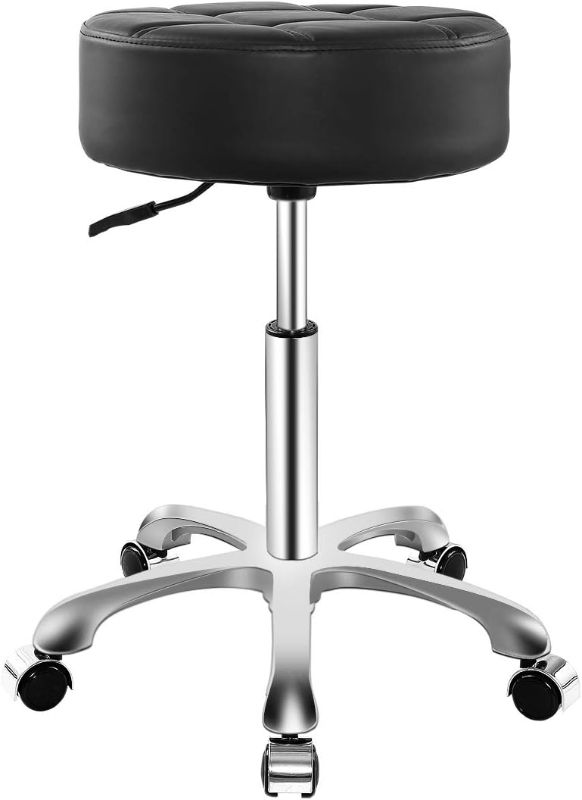 Photo 1 of Rolling Adjustable Stool for Work Medical Tattoo Salon Office,Heavy Duty Esthetician Hydraulic Chair Stool with Wheels (Black)
