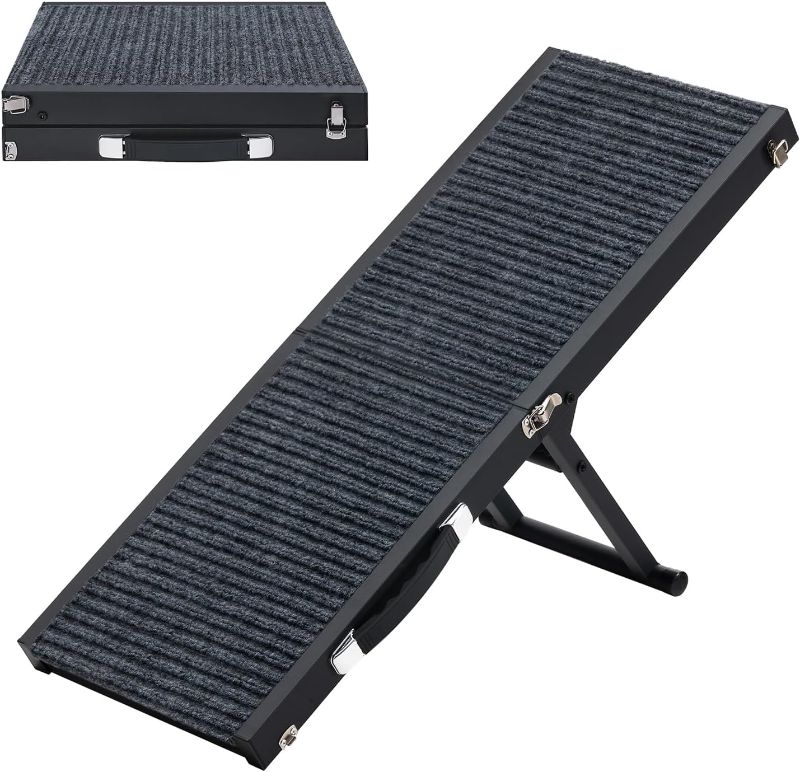 Photo 1 of MAHANCRIS Dog Ramp, 32'' Long Portable Pet Stair Ramp with Non-Slip Rug Surface, 5 Levels Height Adjustable Dog Steps for Small Dogs, Folding Dog Car Ramps for Couch, Bed, Black DRHR0901

