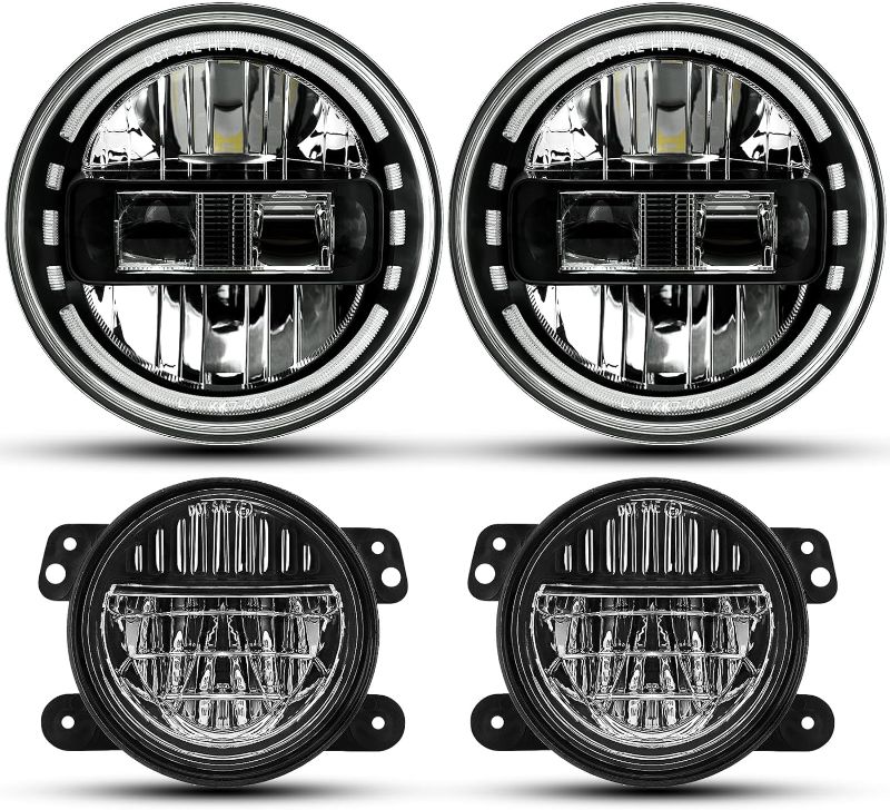 Photo 1 of AUDEXEN 7 Inch Black LED Headlights with DRL High Low Beam + 4 Inch Black Smiley Design LED Fog Lights Compatible with Jeep Wrangler JK JKU TJ LJ 1997-2018
