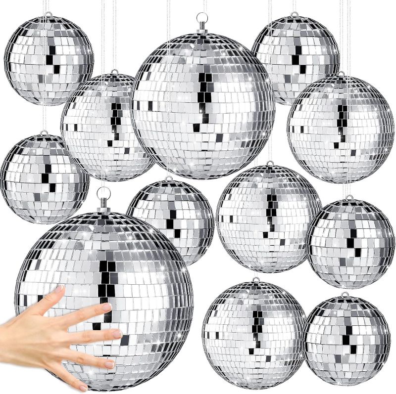 Photo 1 of Libima 12 Pack Disco Ball Bulk Large Hanging Disco Ball Party Decorations Different Sizes Small Mirror Ball Decorations for Stage Bar Wedding Festivals Party Decorations(12'', 8'', 6'', 4'')
