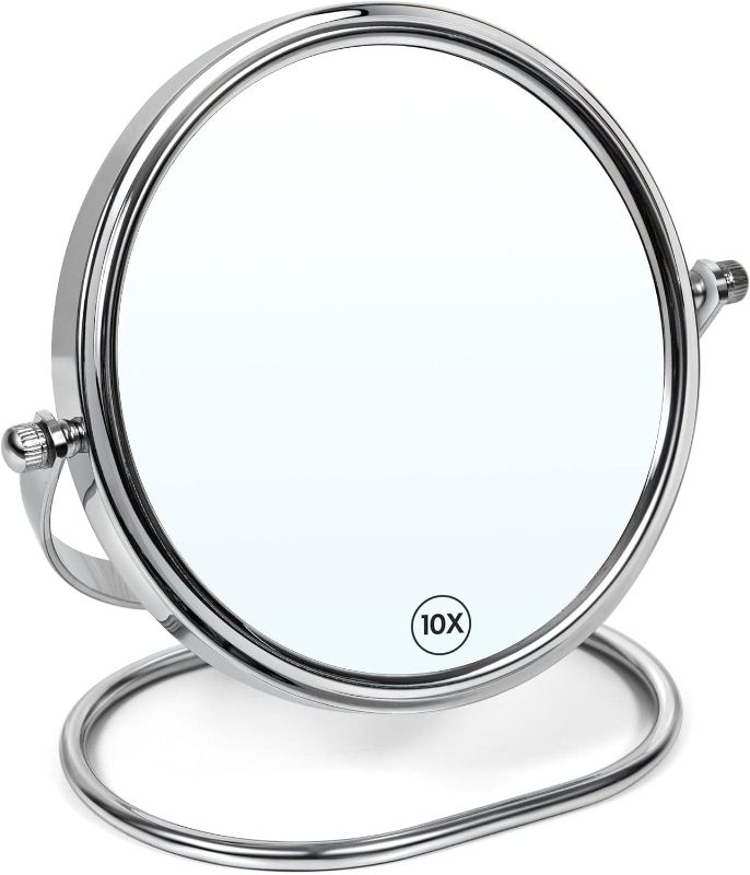 Photo 1 of HOMEMIRO Portable Folding Travel Mirror,6-Inch Foldable Magnifying Makeup Mirror with 10X Magnification,Double-Sided Round Handheld Vanity Mirror Wall Hanging Make Up Mirror Metal Hand Mirror,No Light
