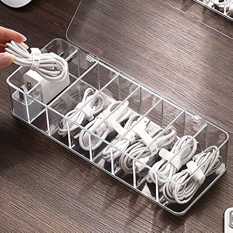 Photo 1 of Plastic White Cable Management Box, with 10 Wire Ties, Clear Powe r Cord Organizer with 8 Compartment (1PACK)
