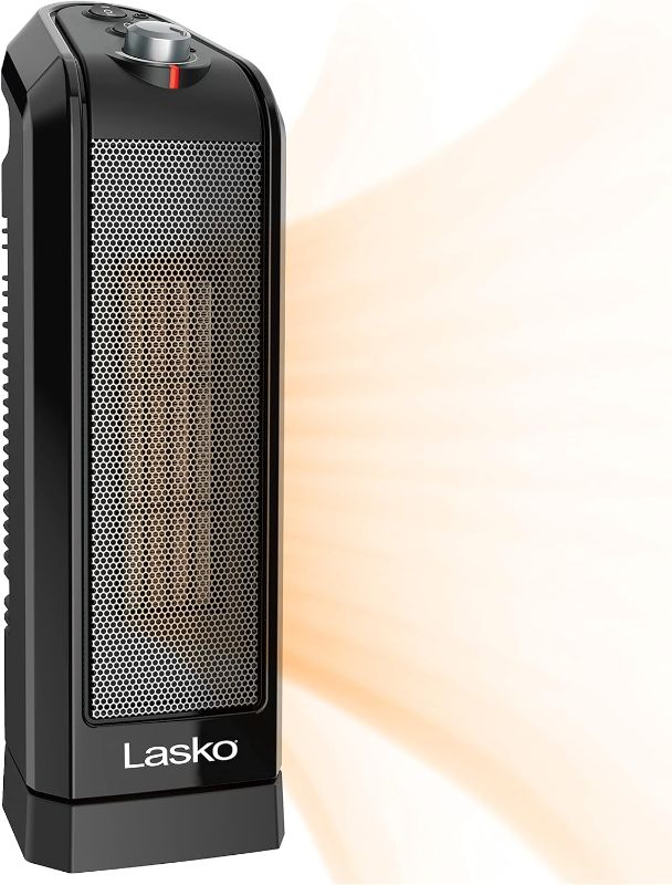 Photo 1 of Lasko Oscillating Ceramic Space Heater for Home with Overheat Protection, Thermostat, and 3 Speeds, 15.7 Inches, Black, 1500W, CT16450, Small, 4 Pounds

