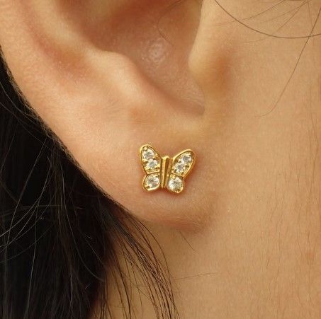 Photo 1 of Butterfly Earrings, Gorgeous Pair of Butterfly, Tiny Butterfly Earrings, Stud Post Earrings
