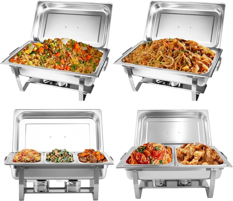 Photo 1 of Valgus 4-Pack 8QT Stainless Steel Chafing Dish Buffet Set with 2 Full Size, 2 Half Size, 3 1/3 Size Pans Food Warmers for Parties, Buffets, Wedding, Banquet, Catering Events
