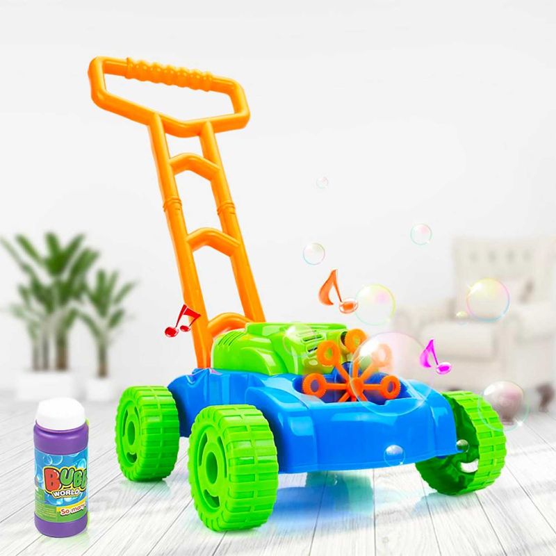 Photo 1 of Bubble Lawn Mower Toy with Music and Real Lawn Mover Sounds, Indoor and Outdoor Fun and Healthy Exercise for Kids, Toddlers, Girls and Boys
