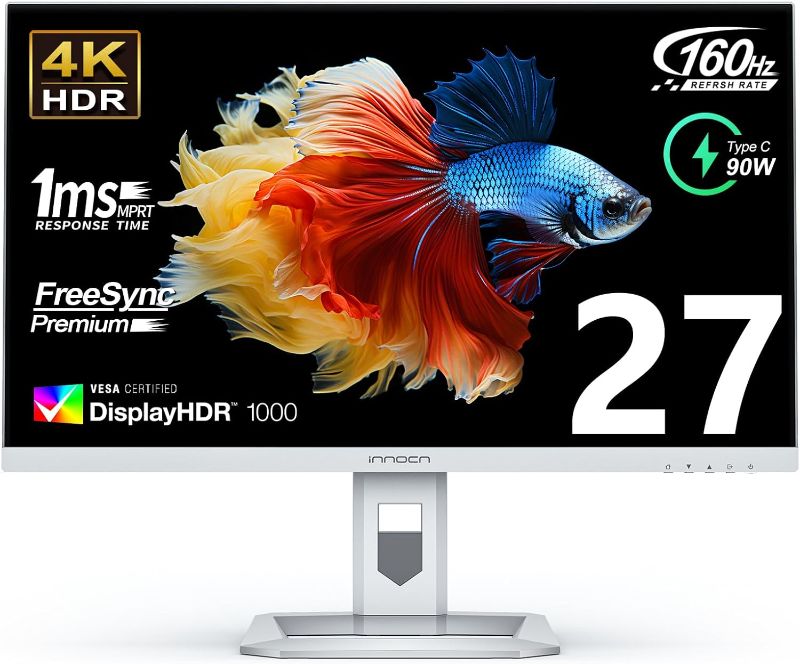 Photo 1 of Limited-time deal: INNOCN 27" Mini LED 4K 160Hz Gaming Monitor UHD 3840 x 2160p 1ms IPS HDR1000 HDMI 2.1 Computer Monitor, 99% DCI-P3, USB Type-C Connectivity, Pivot Sensor, Height Adjustable Stand - 27M2V 
