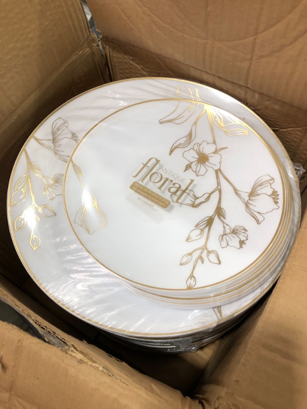 Photo 1 of Plasticpro White Plastic Design Party Plates Premium heavyweight Elegant Disposable Tableware Dishes (128)