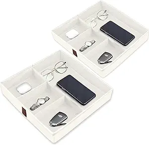 Photo 1 of Augfox Set of 2 Key Bowl for Entryway Table - Drop Zone Organizer Entryway, Collapsible Leather Tray, Stylish Key Holder Bowl (White, 12.2" L x 12.2" W x 2.3" H)