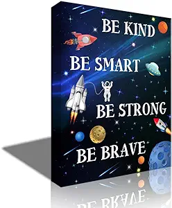 Photo 1 of WTRA Wooden Wall Art-Boys Bedroom-Space,Be Kind,Be Brave,Be Smart,Be Stong- Hanging Wall Sign Decor for Baby Kids Girl Boy Nursery Teen Room Playroom Front Door(Space Style)