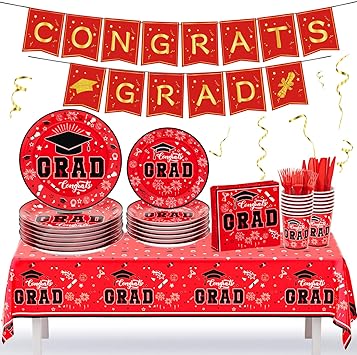 Photo 1 of Graduation Decorations Class of 2024 Black Graduation Party Supplies Disposable Paper Plates Napkins Cups Tablecloth Banner Dinnerware Set for College High School Grad Party Decorations Serve 24