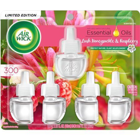 Photo 1 of Air Wick Plug in Scented Oil Refill, 5 ct, Lush Honeysuckle and Raspberry, Air Freshener, Essential Oils, Spring Collection Lush Honeysuckle and Raspberry 5 Count (Pack of 1)