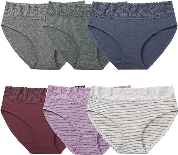 Photo 1 of Women’s Underwear Cotton Panties for Women, Soft Ladies Lace Trim Underwear High Waisted Briefs 6 pack XL
