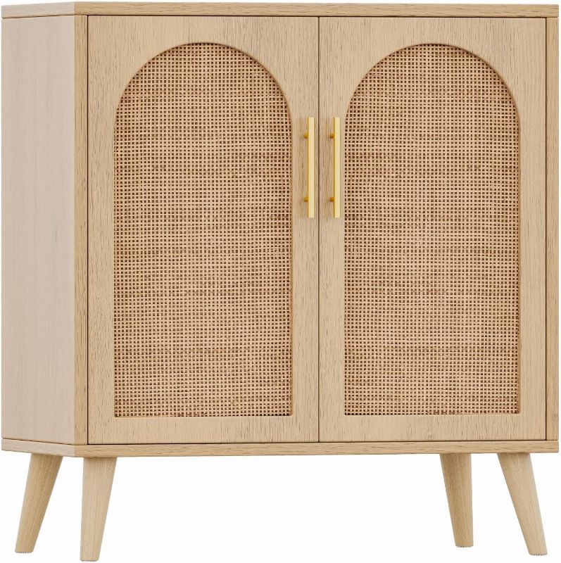 Photo 1 of Rovaurx Rattan Storage Cabinet with Doors, Accent Bathroom Floor Cabinet, Modern Sideboard Buffet Cabinet for Living Room, Entryway, Dining Room and Kitchen, Natural BMGZ108M
