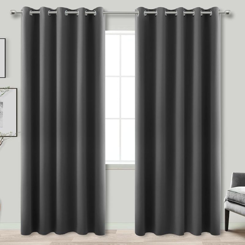 Photo 1 of Grey Blackout Curtains for Bedroom 84 Inch Length 2 Panel Set Long Thermal Insulated Winter Grommet Heavy Blocking Darkening Window Drapes Black Out Curtain for Living Room Sliding Door Dark Gray
