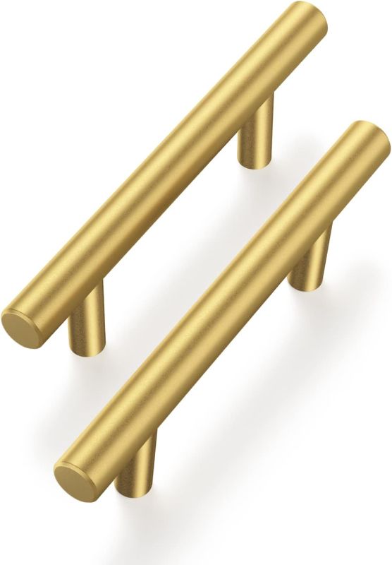 Photo 1 of Haliwu 10 Pack/Gold Cabinet Pulls, Brushed Brass Cabinet Pulls Cabinet Handles Gold Dresser Drawer Pulls Stainless Steel Kitchen Hardware Gold Pull 3 Inch Hole Center
