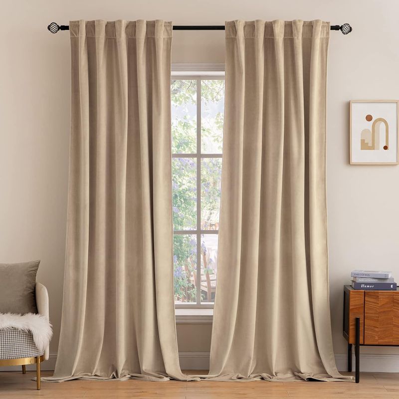 Photo 1 of MIULEE Velvet Curtains 84 inches 2 Panels - Luxury Blackout Curtains for Bedroom Living Room Thermal Insulated Super Soft Window Drapes Rod Pocket & Back Tab, Camel Beige, W52 x L84 inches
