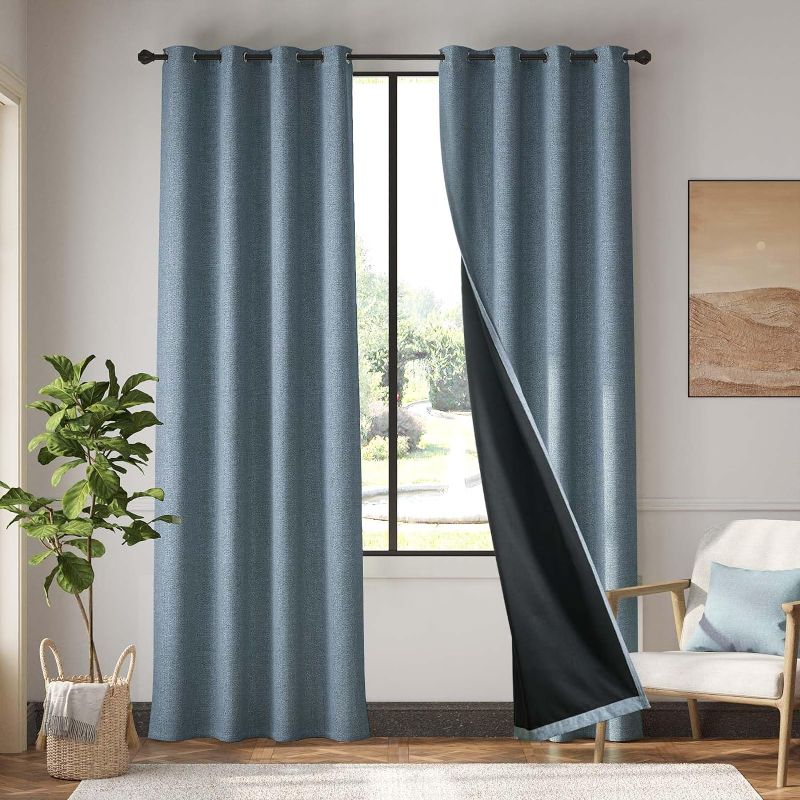 Photo 1 of jinchan 100% Blackout Curtain 84 Inch Length, Faux Linen Curtain for Living Room, Thermal Insulated Room Darkening Grommet Top Window Drape, 1 Panel Curtain for Bedroom Denim Blue
