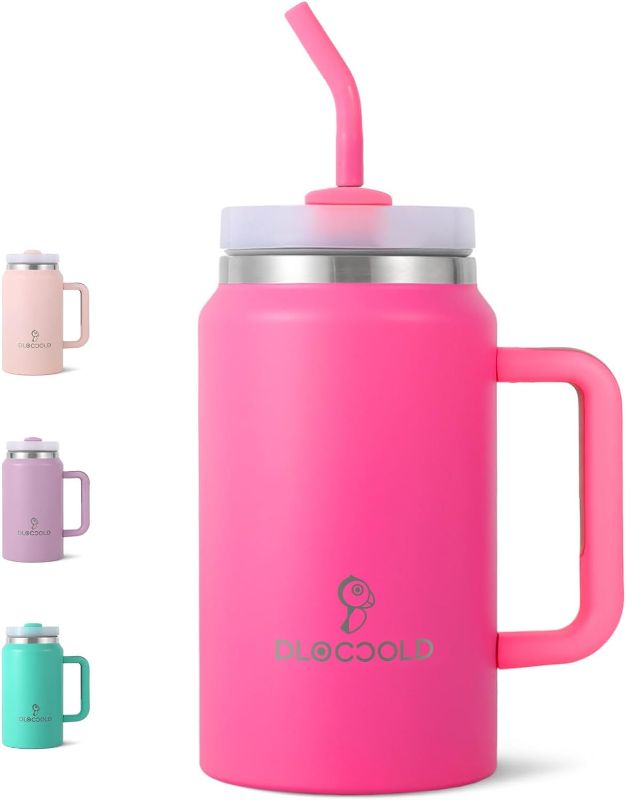 Photo 1 of DLOCCOLD 50 oz Tumbler with Handle and Straw Lid, Insulated Stainless Steel Large Travel Mug, Double Wall Water Bottle, Reusable Mug, Gift for Men Women
