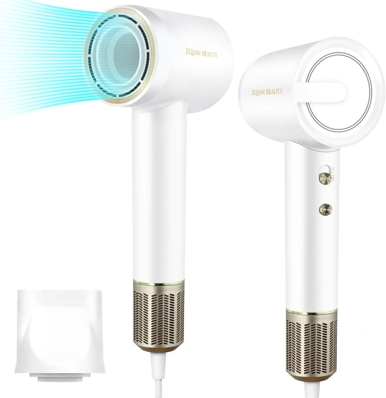 Photo 1 of Hair Dryer, 200 Million Negative Ionic Hair Dryer, High-Speed Blow Dryer with 110,000 RPM Brushless Motor, Fast Drying Low Noise Hairdryer with Magnetic Concentrator Nozzle (White)
