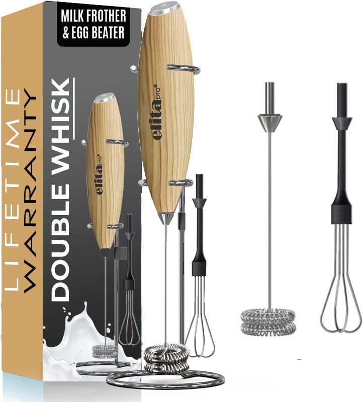 Photo 1 of ElitaPro ULTRA-HIGH-SPEED 19,000 RPM, Milk Frother DOUBLE WHISK, Unique Detachable EGG BEATER and STAND For quick preparation (Wood)
