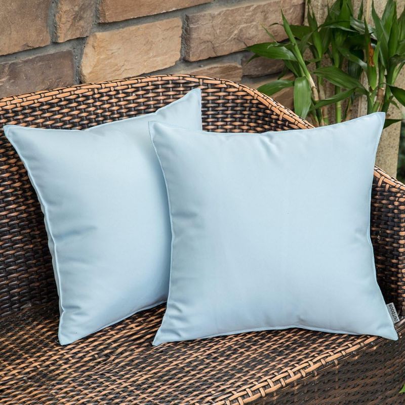 Photo 1 of MIULEE Pack of 2 Decorative Outdoor Waterproof Pillow Covers Square Garden Cushion Sham Throw Pillowcase Shell for Spring Patio Tent Couch 18x18 Inch Light Blue
