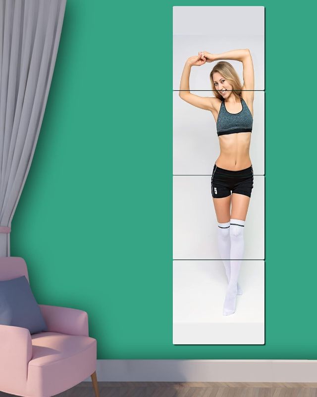 Photo 1 of Shatterproof Full Length Mirror Tiles,Mirror for Wall,Full Body Mirror for Kids,Thick 0.125",4 Pcs 16"x16",Made of Frameless Plexiglass Acrylic Plastic,Wall Mounted for Home Gym,Bedroom,Door 4 Pack,16"x16"