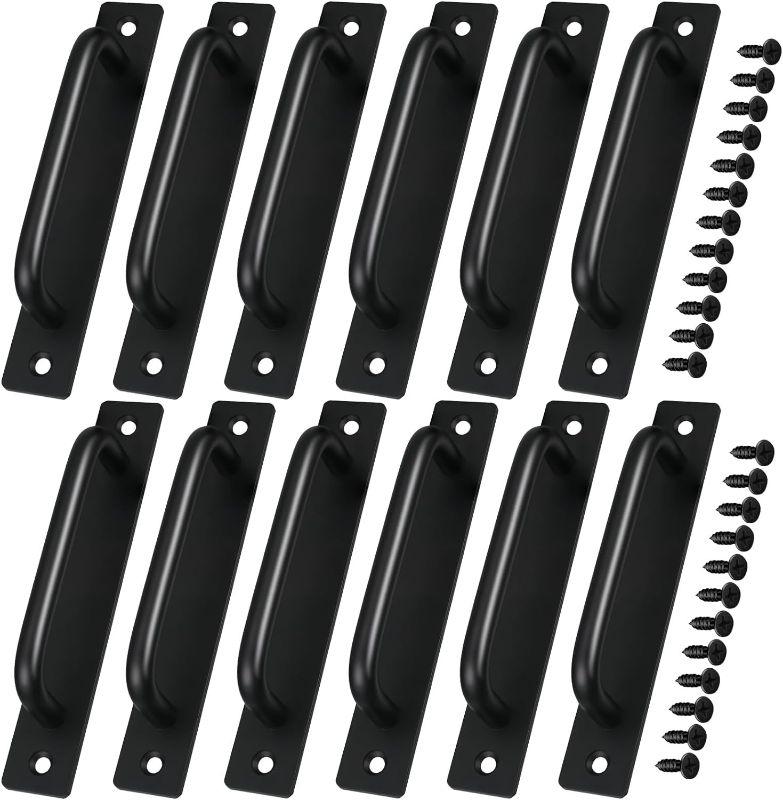 Photo 1 of 12 Pcs Barn Door Handle 5.8 Inch Black Cabinet Handles Drawer Pull Handle Aluminum Alloy Kitchen Garden Sliding Gate Wardrobe Cupboard Cabinet Closet Shed Garage Barn Door Handle with Screws
