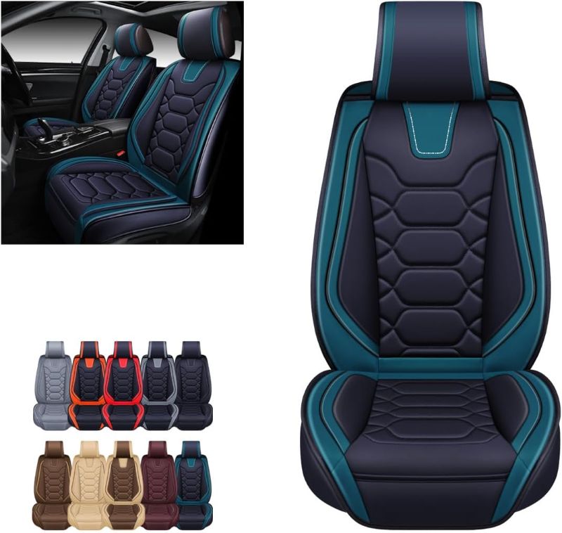 Photo 1 of OASIS AUTO Car Seat Covers Premium Waterproof Faux Leather Cushion Universal Accessories Fit SUV Truck Sedan Automotive Vehicle Auto Interior Protector Front Pair (OS-004 Teal Blue)
