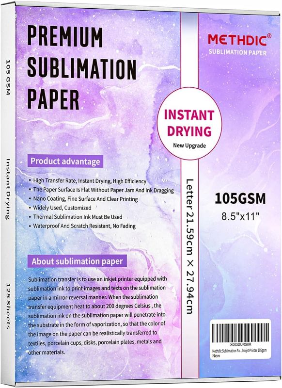 Photo 1 of Methdic Sublimation Paper 8.5x11 Inch Instant Dry 125 Sheets Sublimation Blanks Transfer Paper For Inkjet Printer ?105gsm
