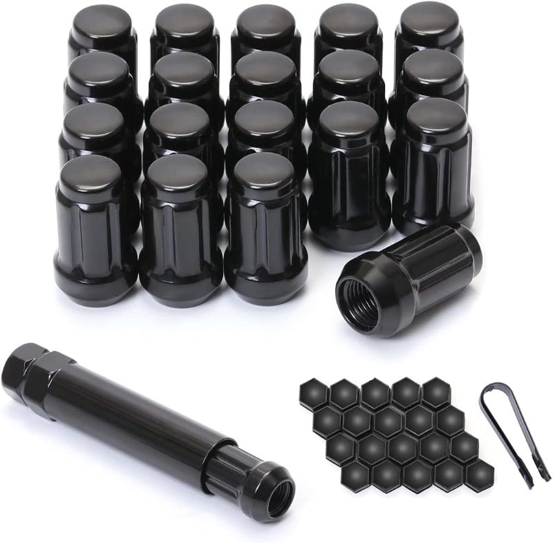 Photo 1 of M12x1.25 Lug Nuts 12x1.25 Lug Nuts Black 6 Spline Lug Nuts Anti Theft 1.38" Long Set of 20 M12-1.25 Lug Nuts Acorn Aftermarket Wheel Lug Nuts
