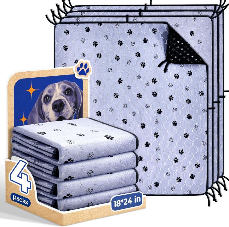 Photo 1 of Fostanfly Washable Puppy Pads-4 Pack 18"x24" Reusable Dog Pee Pads, Ultra-Absorbent & Leakproof Training Pads for Dogs Protects Against Urine Leakage, Non-Slip Wee Wee Pad for Potty, Dog Crate
