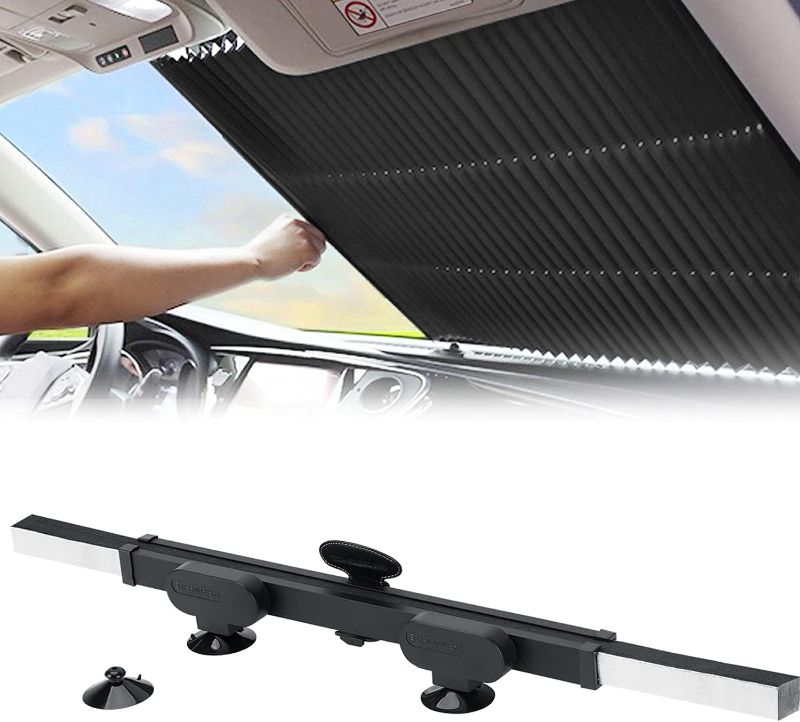Photo 1 of 2PCS Retractable Car Sun Shades - Accordion Foldable Windshield Sunshade Blocks 99% UV Rays, Keep Cool, Large Size Sunscreen for Maximum Protection, Prevents Interior Sun Damage - Fits Various Models